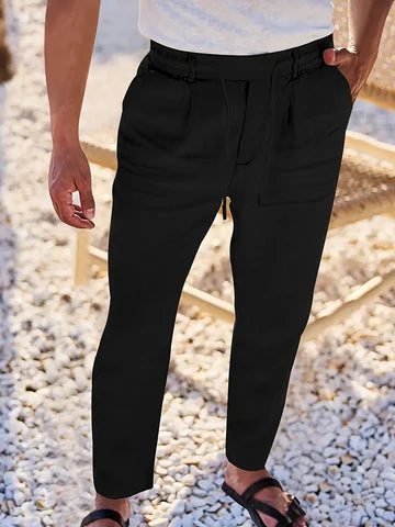 NICHOLS | PANTALONES DE LINO DE HOJA ANCHA CON CORDÓN