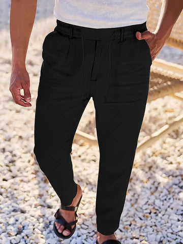 NICHOLS | PANTALONES DE LINO DE HOJA ANCHA CON CORDÓN