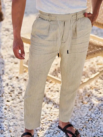 NICHOLS | PANTALONES DE LINO DE HOJA ANCHA CON CORDÓN