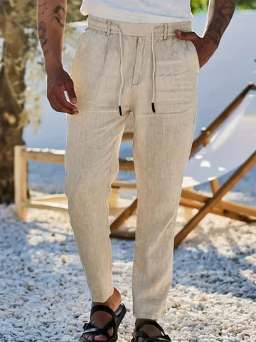 NICHOLS | PANTALONES DE LINO DE HOJA ANCHA CON CORDÓN
