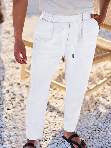 NICHOLS | PANTALONES DE LINO DE HOJA ANCHA CON CORDÓN