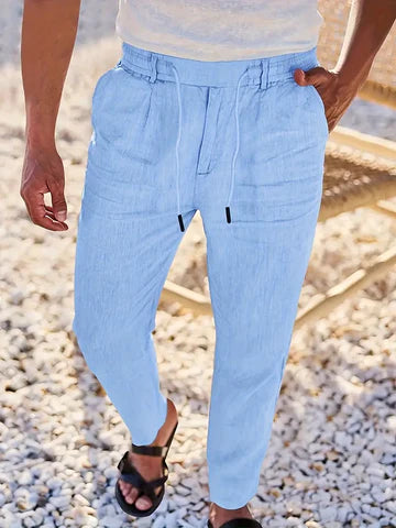 NICHOLS | PANTALONES DE LINO DE HOJA ANCHA CON CORDÓN