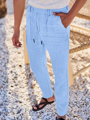 NICHOLS | PANTALONES DE LINO DE HOJA ANCHA CON CORDÓN